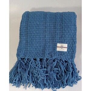 Tommy Hilfiger Cotton Chenille Blue Knitted Throw Blanket 50" X 70", New